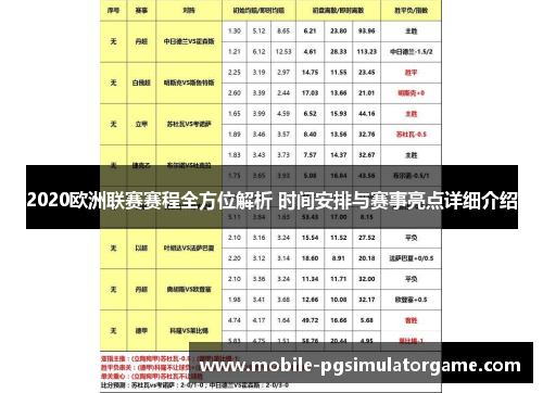 2020欧洲联赛赛程全方位解析 时间安排与赛事亮点详细介绍