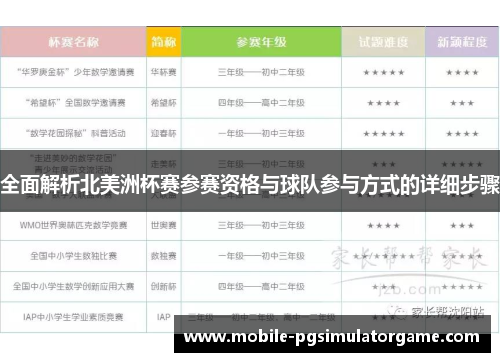 全面解析北美洲杯赛参赛资格与球队参与方式的详细步骤